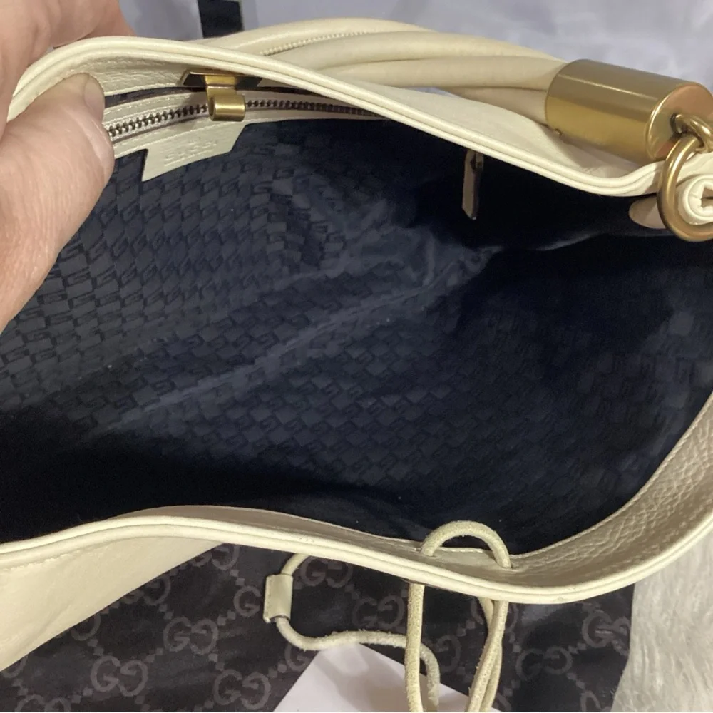 GUCCI Cream Calf Skin Leather Drawstring Hobo Shoulder Bag 109147